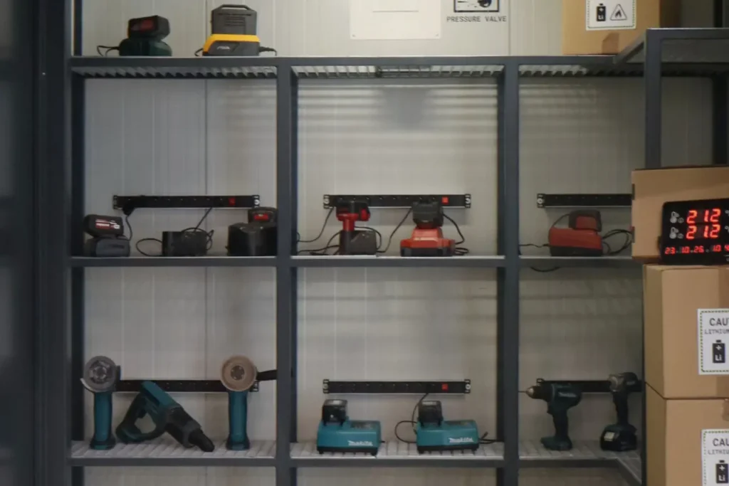 Loxxer walk in lithium-ion batterij container binnenkant
